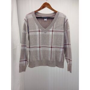 Max studio tan, white Burgundy midweight Phoenix sweater. Size extra large